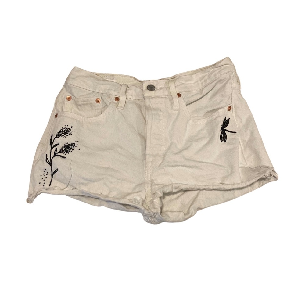 Levi’s 501 white embroidered jean shorts